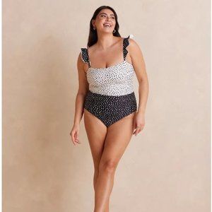 SUMMERSALT - The Ruffle Oasis - Women's Swimsuit - Black/White Dot - 12 - NWT